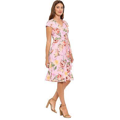 Women's London Times Cap Sleeve Ruffle Wrap Dress with Flounce Hem