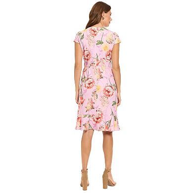 Women's London Times Cap Sleeve Ruffle Wrap Dress with Flounce Hem