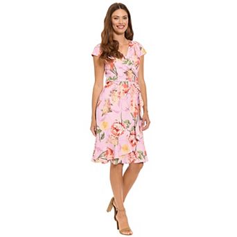 Women's London Times Cap Sleeve Ruffle Wrap Dress with Flounce Hem