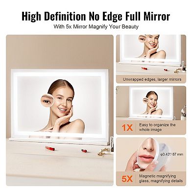 3-Color LED Vanity Mirror with Touch Control and USB Port for Bathroom or Vanity - White