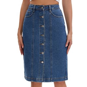 Women's Denim Skirt Button Down Pockets Western Midi Jean Skirts