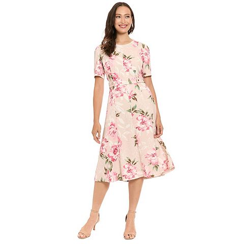 Женские платья London Women's London Times Short Sleeve Fit & Flare Dress with Side Tabs