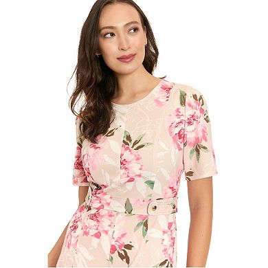 Women's London Times Short Sleeve Fit & Flare Dress with Side Tabs