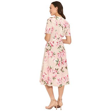 Women's London Times Short Sleeve Fit & Flare Dress with Side Tabs