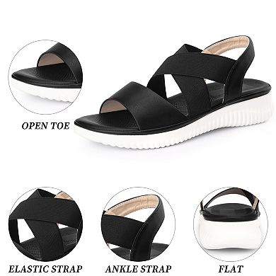 Women's Open Toe Elastic Ankle Strap Flat Sandals