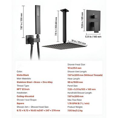Dual-Function Shower Set with Handheld and Rain Head - Matte Black