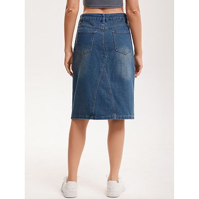 Women's High Waisted Denim Skirt A-Line Midi Jean Skirt for Summer