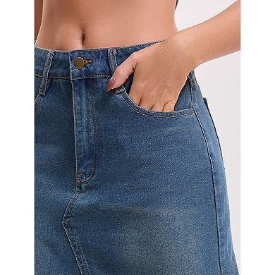 Women's High Waisted Denim Skirt A-Line Midi Jean Skirt for Summer