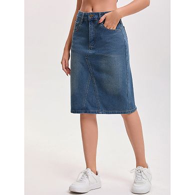 Women's High Waisted Denim Skirt A-Line Midi Jean Skirt for Summer