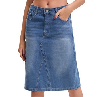 Women's High Waisted Denim Skirt A-Line Midi Jean Skirt for Summer