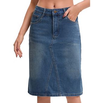 Women's High Waisted Denim Skirt A-Line Midi Jean Skirt for Summer