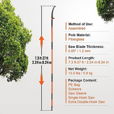 Adjustable Pole Saw Tree Trimmer for Yard Cleanup and Storm Debris - Orange