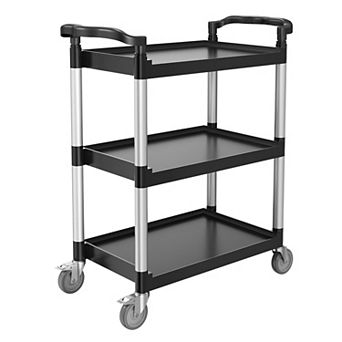 3 tier Rolling Utility Cart with Locking Wheels for Garage Office and Home - Black
