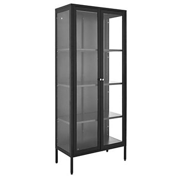 4 tier Glass Display Cabinet with Adjustable Shelves and LED Lighting - Black