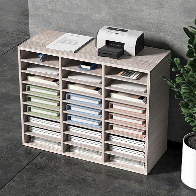 27-Compartment Wood Desktop File Organizer for Office, Classroom, or Home