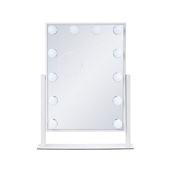 Vanity LED Mirror with 3-Color Lights, 360° Rotation and Detachable Magnifying Mirror - White