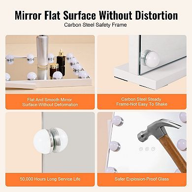Vanity LED Mirror with 3-Color Lights, 360° Rotation and Detachable Magnifying Mirror - White
