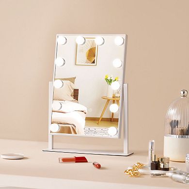 Vanity LED Mirror with 3-Color Lights, 360° Rotation and Detachable Magnifying Mirror - White