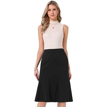 Midi Skirts for Women's Elastic High Waist Summer Casual A-line Flowy Skirt Trendy