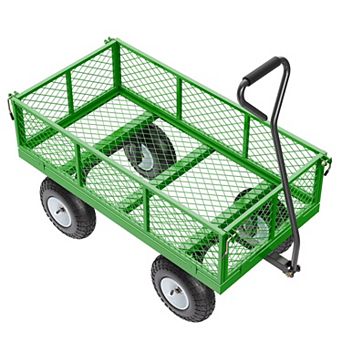 Garden Yard Cart with 2-Mode Wagon Frame and 360° Wheels for Outdoor Tasks