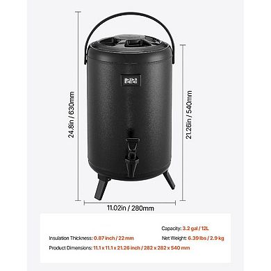 Insulated Beverage Dispenser with Temperature Display and Drip-Free Spigot - Black