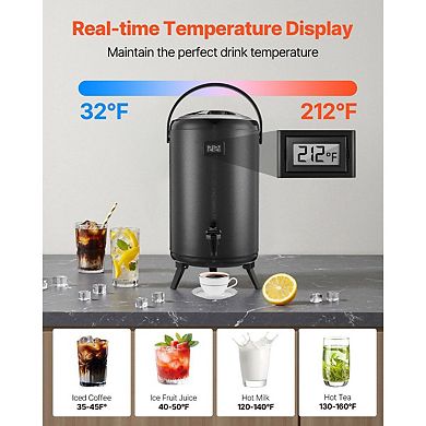 Insulated Beverage Dispenser with Temperature Display and Drip-Free Spigot - Black