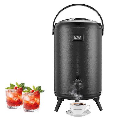 Insulated Beverage Dispenser with Temperature Display and Drip-Free Spigot - Black