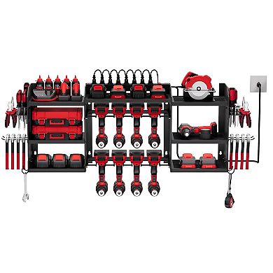 3-Tier Wall Mounted Tool Rack with 8 Drill Slots and 8-Outlet Power Board
