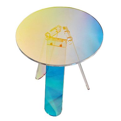 Round Acrylic Side Table, Iridescent Accent Table with Slip-Proof Pads for Home - Multicolor