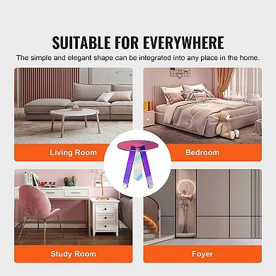 Round Acrylic Side Table, Iridescent Accent Table with Slip-Proof Pads for Home - Multicolor