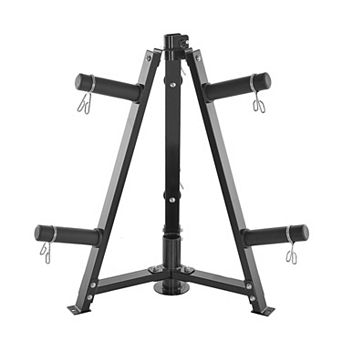 Home Gym Weight Plate Storage Rack with Barbell and Kettlebell Holders - Black