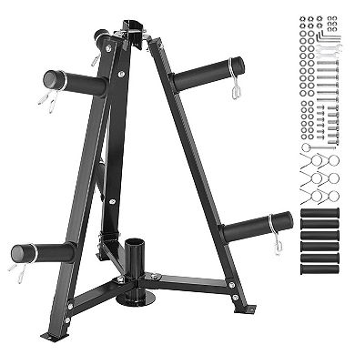 Home Gym Weight Plate Storage Rack with Barbell and Kettlebell Holders - Black