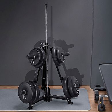 Home Gym Weight Plate Storage Rack with Barbell and Kettlebell Holders - Black