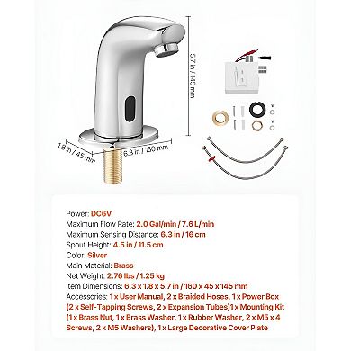 Touchless Bathroom Faucet with Infrared Sensor and 6.3-Inch Sensing Range