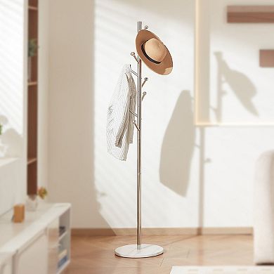 Entryway Coat Tree with Hooks for Coats, Hats, and Bags White