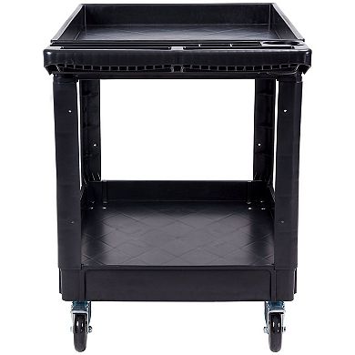 Two-Tier Workshop Cart with Lipped Shelves and Swivel PVC-Coated Wheels - Black