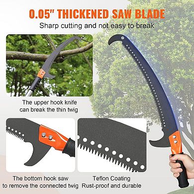Manual Pole Saw 7.327 ft Tree Trimmer with Handheld Saw and Branch Hooks - Orange