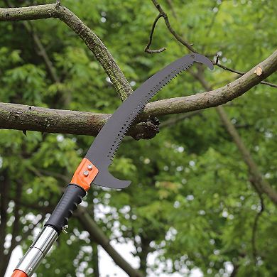 Manual Pole Saw 7.327 ft Tree Trimmer with Handheld Saw and Branch Hooks - Orange