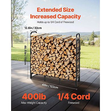 Backyard Firewood Rack with PU-Coated Cover, Elevated Log Holder for All Seasons - Black