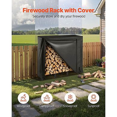 Backyard Firewood Rack with PU-Coated Cover, Elevated Log Holder for All Seasons - Black