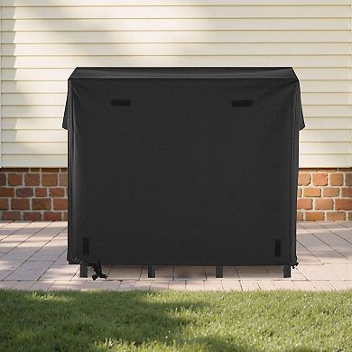 Backyard Firewood Rack with PU-Coated Cover, Elevated Log Holder for All Seasons - Black