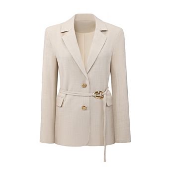 Women's Business Casual Blazer Long Sleeve Tie Waist Summer Spring Jacket with Pocket