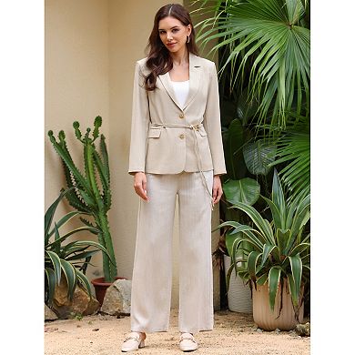 Women's Business Casual Blazer Long Sleeve Tie Waist Summer Spring Jacket with Pocket