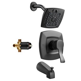 Bathroom Tub and Shower Faucet Set with 5.1-Inch Rotatable Shower Head and Matte Black Finish