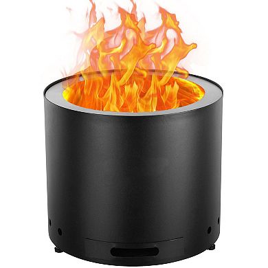 Outdoor Smokeless Fire Pit with Ash Tray and Fire Poker, Wood Burning - Black