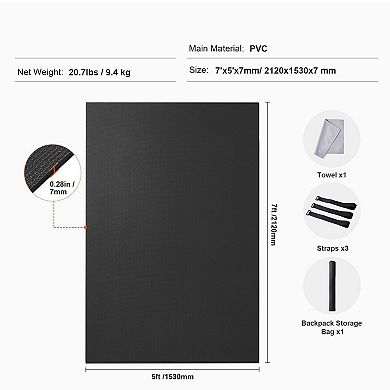 Black 7x5 ft Workout Mat with 7mm Cushioning for Home Exercise and Training