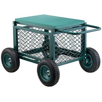 Rolling Garden Cart with Seat and Storage Compartment for Yard Work