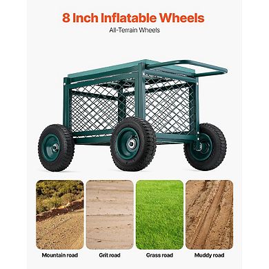 Rolling Garden Cart with Seat and Storage Compartment for Yard Work