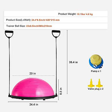Half Balance Exercise Ball Trainer with Resistance Bands, Portable Home Gym Tool