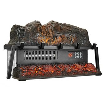 Compact Electric Log Fireplace with 5 Flame Colors and Adjustable Brightness - Black